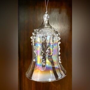 Vintage Iridescent Glass Speckled Holiday Christmas Bell Ornament